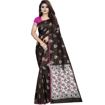 Coffee woven art silk saree with blouse 1