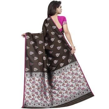 Coffee woven art silk saree with blouse 2