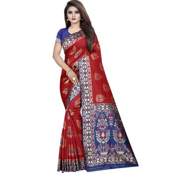 Red woven art silk saree with blouse 1