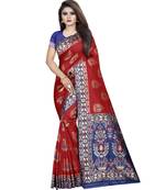 Red woven art silk saree with blouse