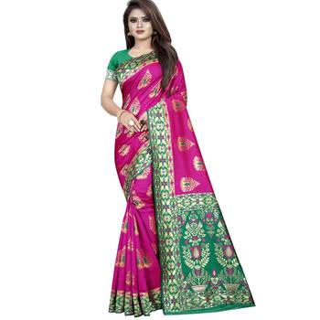 Pink woven art silk saree with blouse 1
