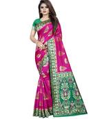 Pink woven art silk saree with blouse