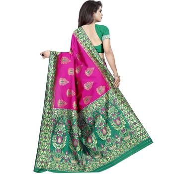 Pink woven art silk saree with blouse 2
