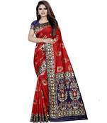 Red woven art silk saree with blouse