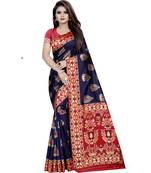 Blue woven art silk saree with blouse