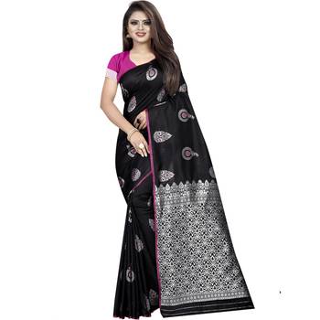 Black woven art silk saree with blouse 1