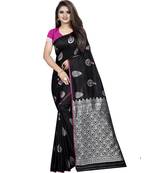 Black woven art silk saree with blouse
