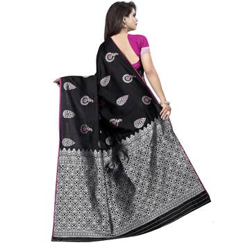 Black woven art silk saree with blouse 2