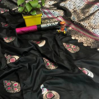 Black woven art silk saree with blouse 4