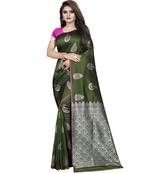 Dark green woven art silk saree with blouse