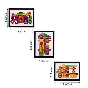 Multicolor Synthetic Plain Traditional Wall Paintings (Set of 3) 2