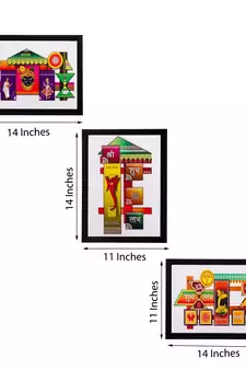 Multicolor Synthetic Plain Traditional Wall Paintings (Set of 3)