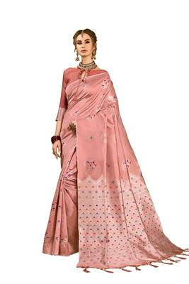 Nude woven art silk saree with blouse 1