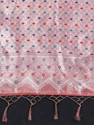 Nude woven art silk saree with blouse 3
