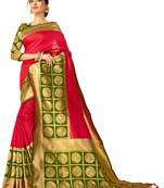 Pink woven art silk saree with blouse