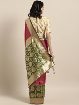 Pink woven art silk saree with blouse 2