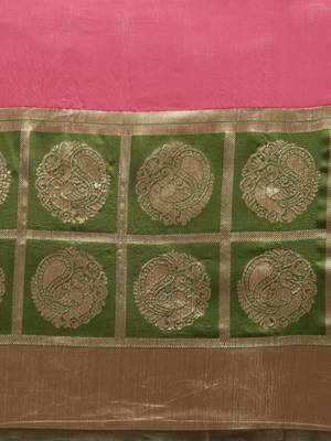 Pink woven art silk saree with blouse 4