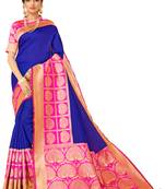Blue woven art silk saree with blouse