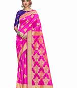 Pink woven art silk saree with blouse