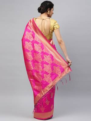 Pink woven art silk saree with blouse 2