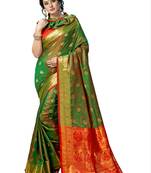 Green woven art silk saree with blouse