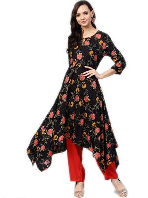 Black floral print rayon salwar 1