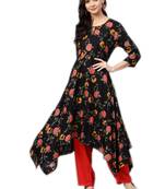 Black floral print rayon salwar