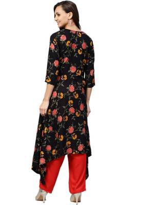Black floral print rayon salwar 2