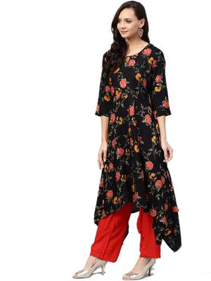 Black floral print rayon salwar 3