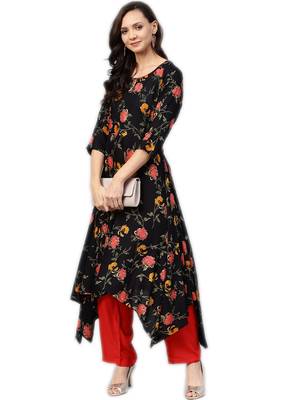 Black floral print rayon salwar 5