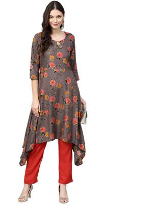 Grey floral print rayon salwar 1