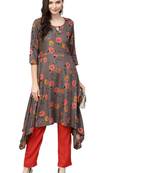 Grey floral print rayon salwar