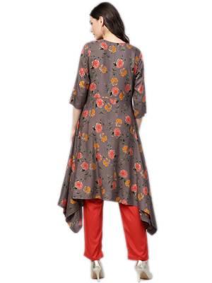 Grey floral print rayon salwar 2
