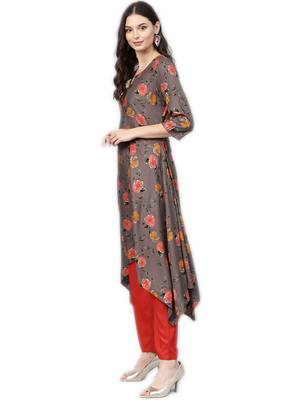 Grey floral print rayon salwar 3
