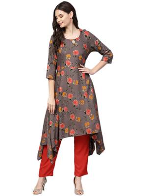Grey floral print rayon salwar 4