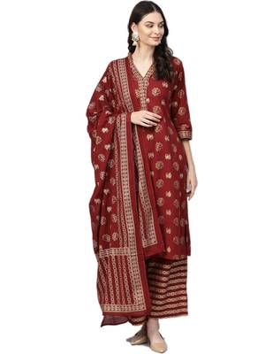 Maroon printed cotton salwar 1
