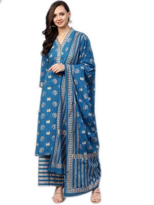 Blue printed cotton salwar 1