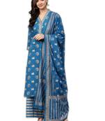 Blue printed cotton salwar
