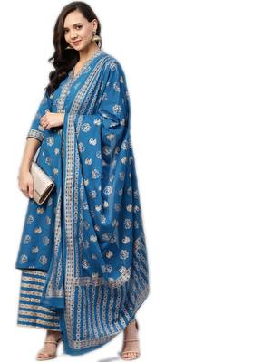 Blue printed cotton salwar 4