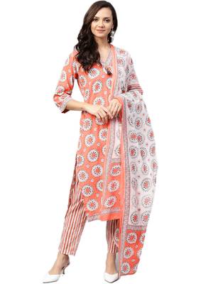 Orange floral print cotton salwar 1