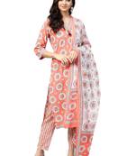 Orange floral print cotton salwar