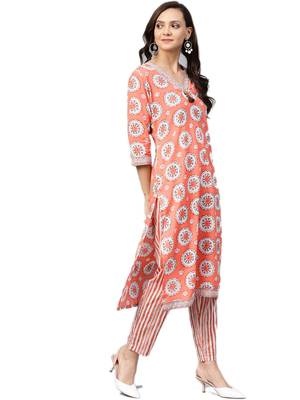 Orange floral print cotton salwar 5