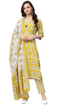 Yellow floral print cotton salwar 1
