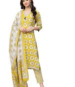 Yellow floral print cotton salwar
