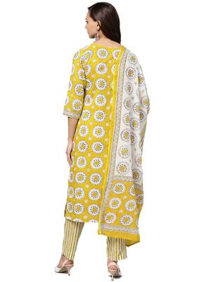 Yellow floral print cotton salwar 2