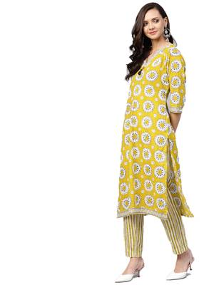 Yellow floral print cotton salwar 3