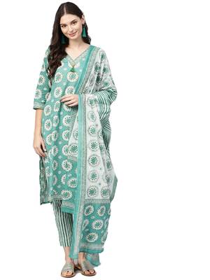 Green floral print cotton salwar 1