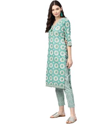 Green floral print cotton salwar 3