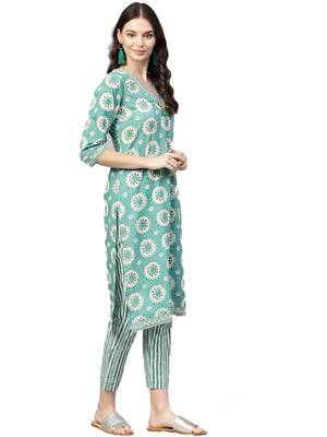 Green floral print cotton salwar 5
