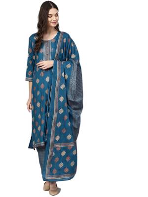 Blue printed rayon salwar 1